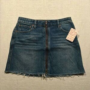 We The Free Free People Women’s Denim Skirt w/ Circle Brown Zipper Size 27 New